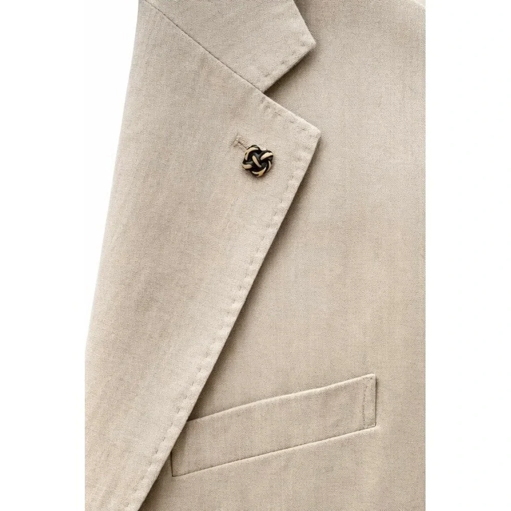 Piombo Tan Cotton Linen Herringbone Blazer‎ Italian Tailored  Blazer 56/US46 NEW